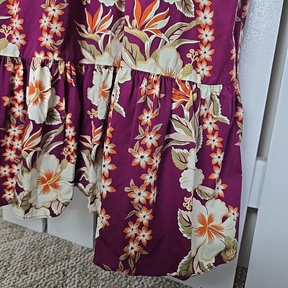 T&L Muumuu Factory Purple Orange Hawaiian Hibiscus Midi Flowy Dress‎ Large Aloha - Picture 8 of 10